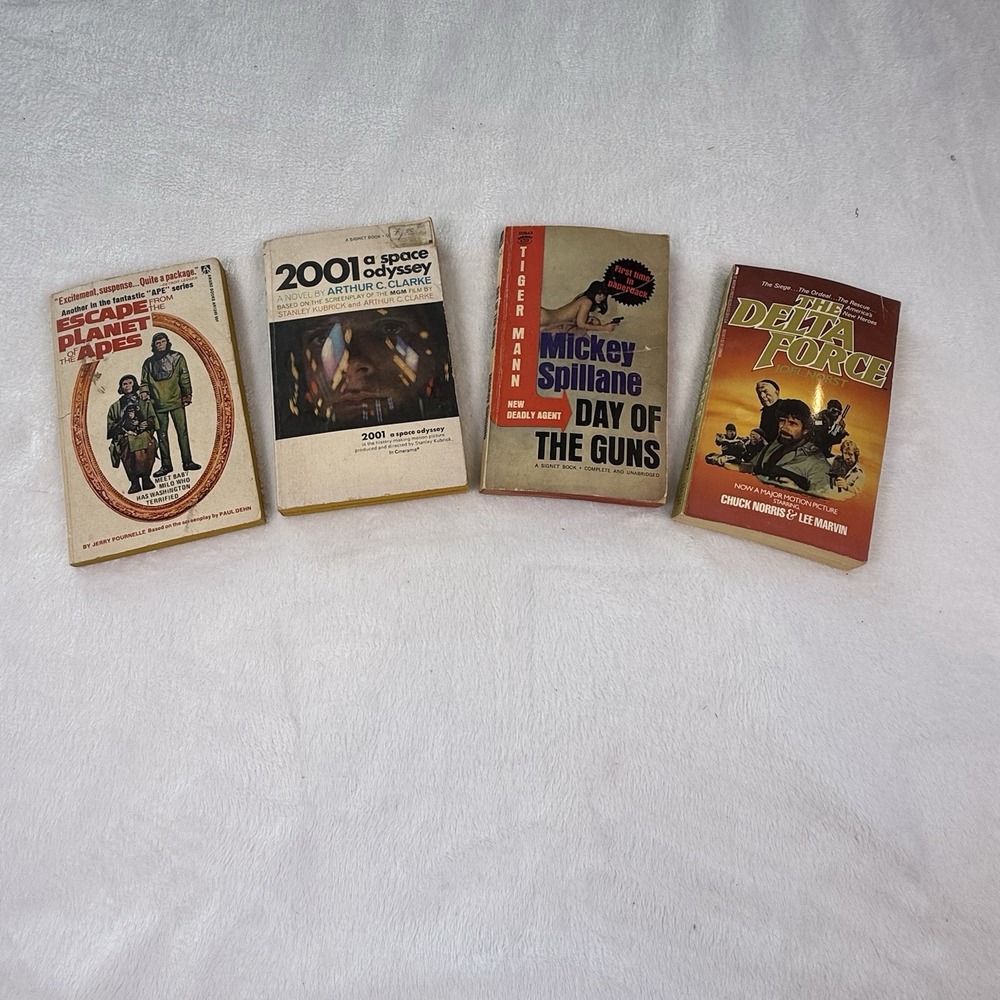 Vintage Movie Tie-In Paperback Lot 4 Planet Apes 2001 Delta Force Spillane